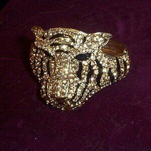 Vintage Kirk's Folly Large Cat, tiger ,rhinestone cuff bracelet